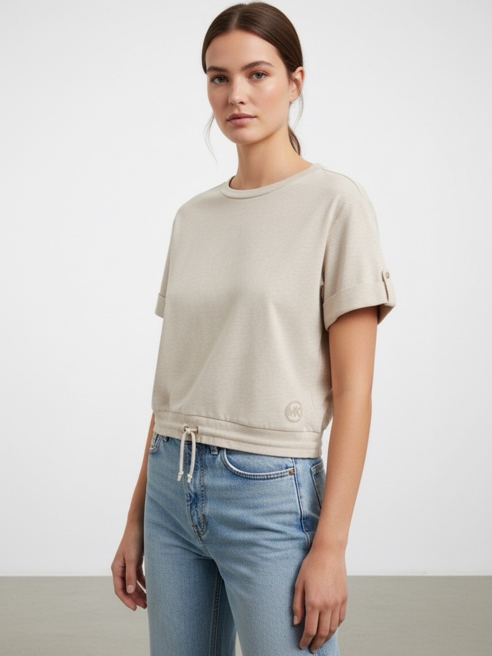 Michael Kors Short Sleeve Drawstring blouse Top PTP 20 length 23